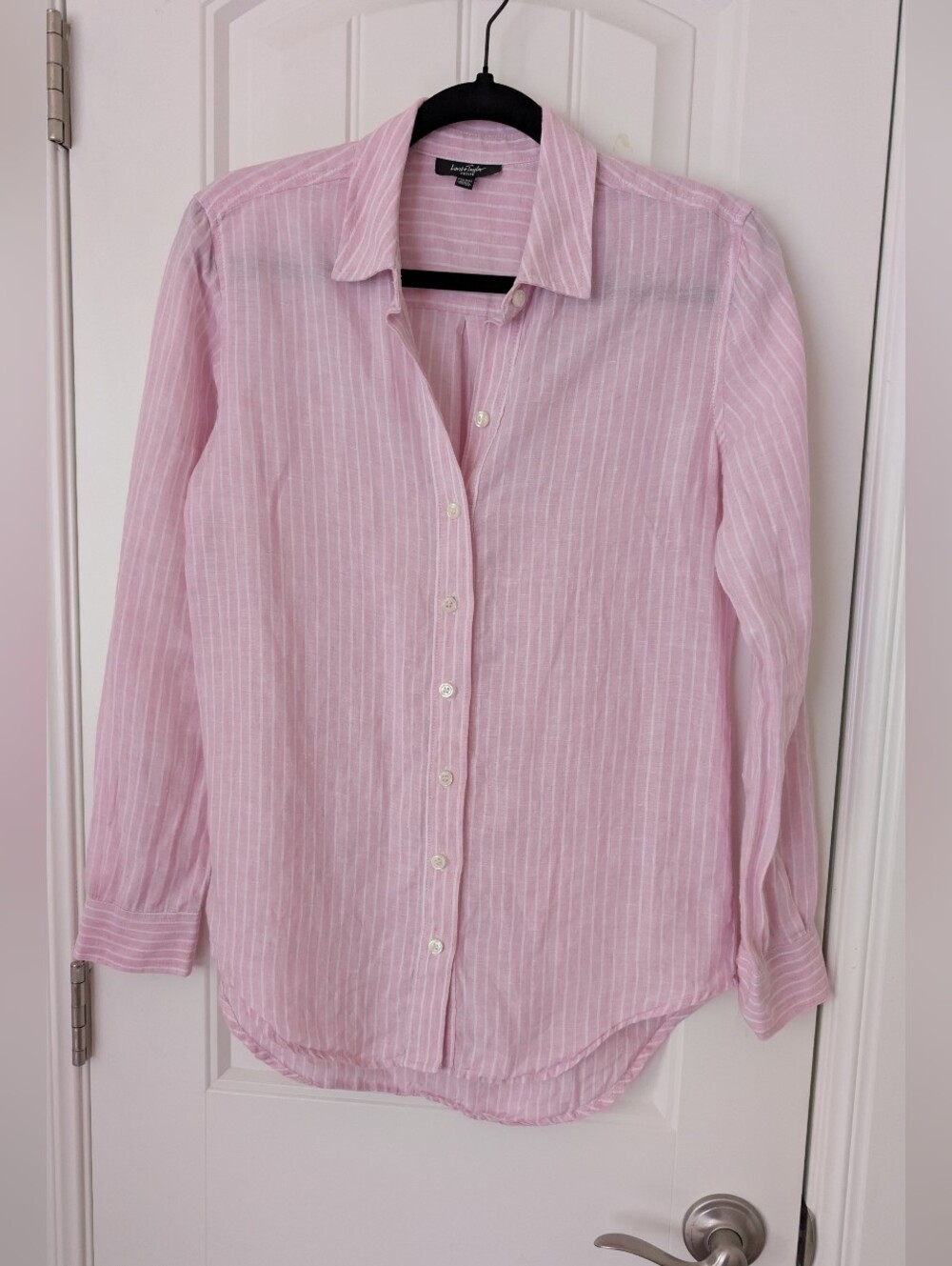 VTG Lord & Taylor Pink & White Striped Linen Button Down Shirt S